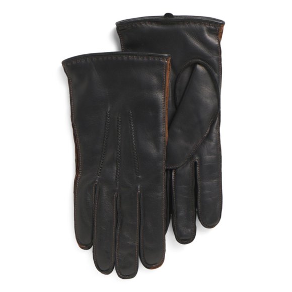 ALLEN EDMONDS Black Multi Leather Two Tone Gloves With Sidewalls